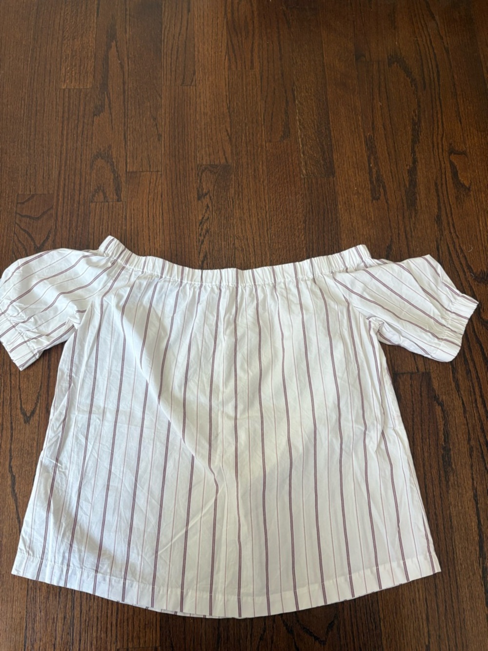 Copper Key White Off-Shoulder Top with Pink Stripes